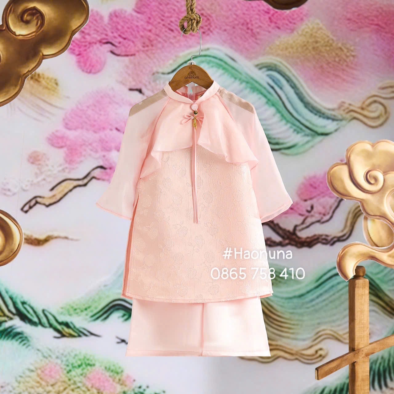 Sét áo dài gấm phối tơ bé gái lt