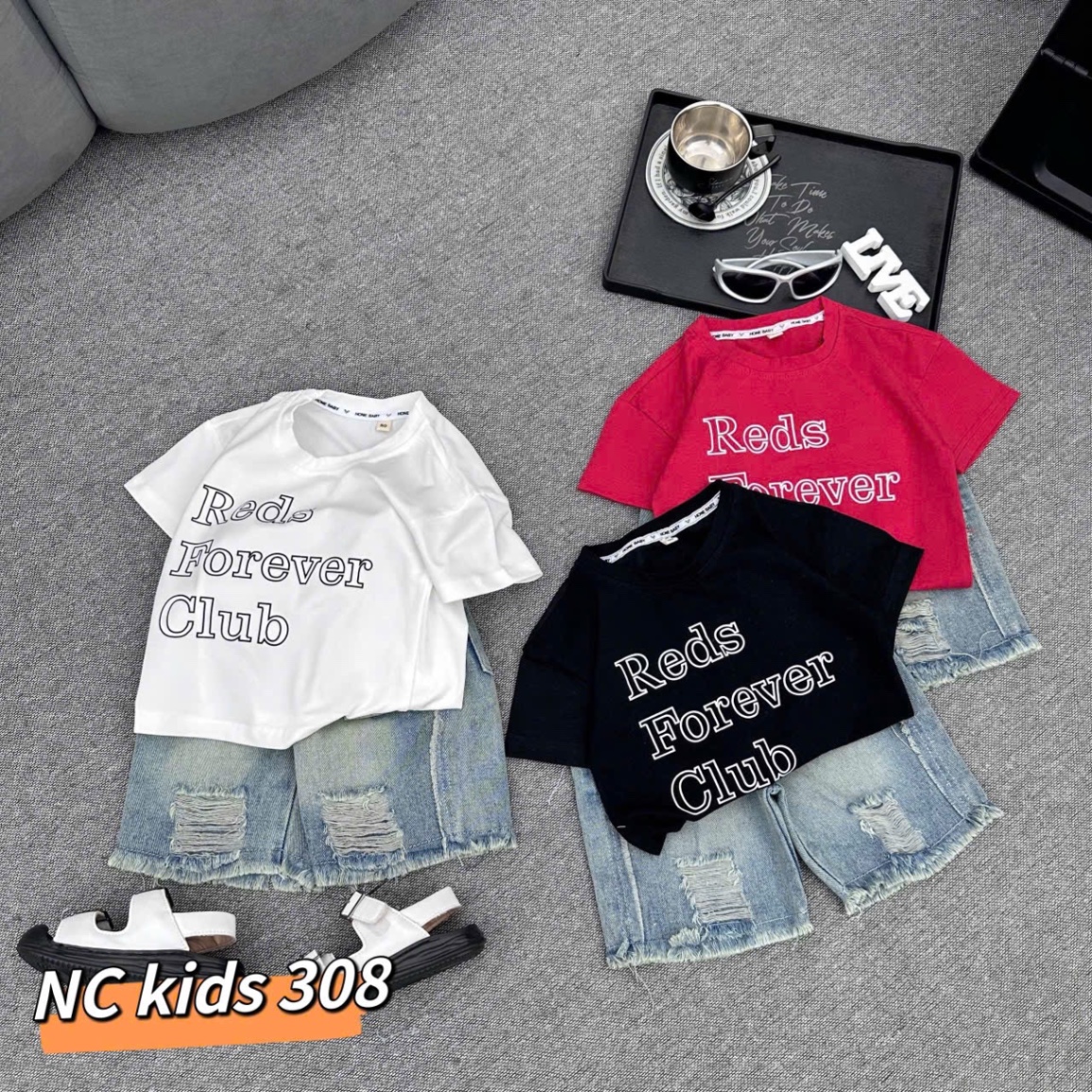 Sét bộ áo forever quần bò rách bé trai