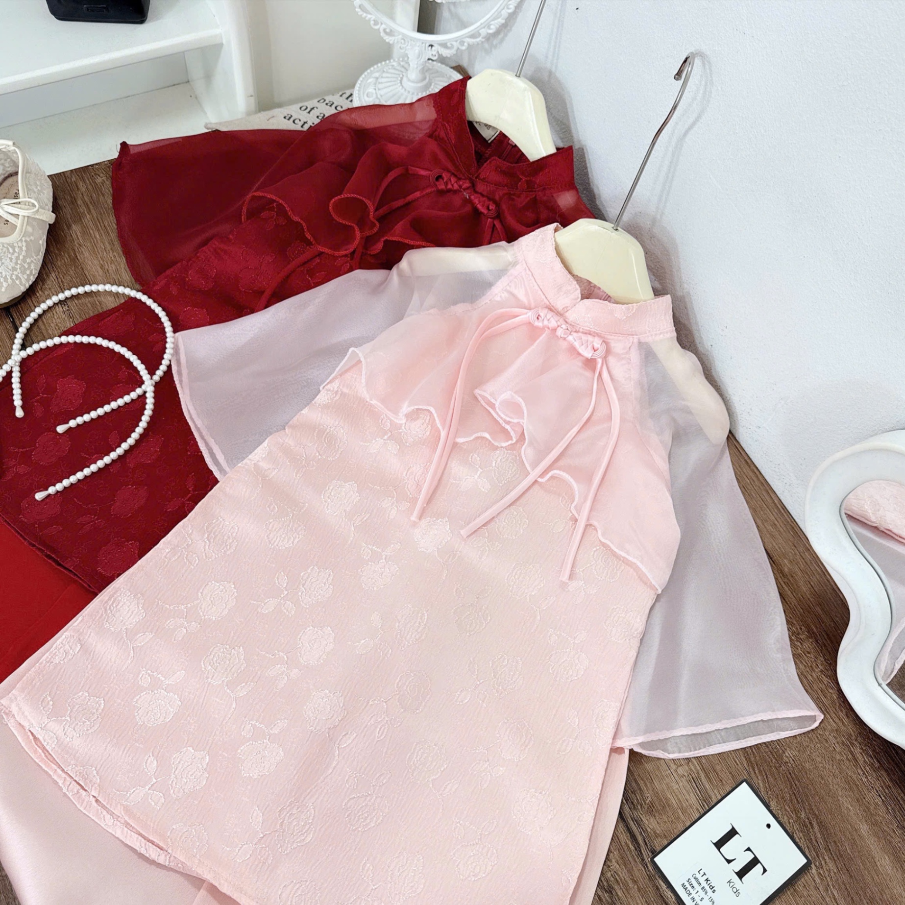 Sét áo dài gấm phối tơ bé gái lt