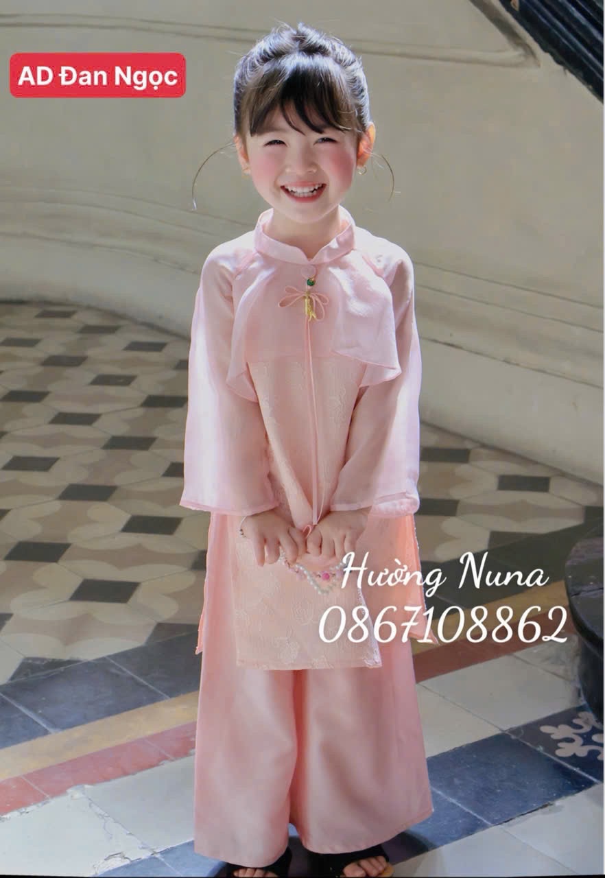 Sét áo dài gấm phối tơ bé gái lt