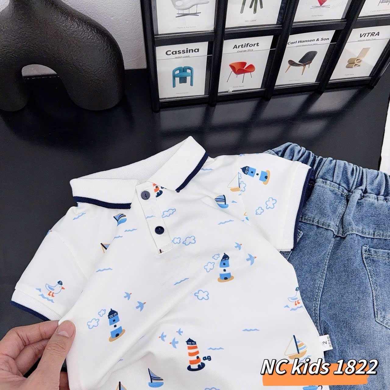 Sét áo trắng oto quần sooc bé trai