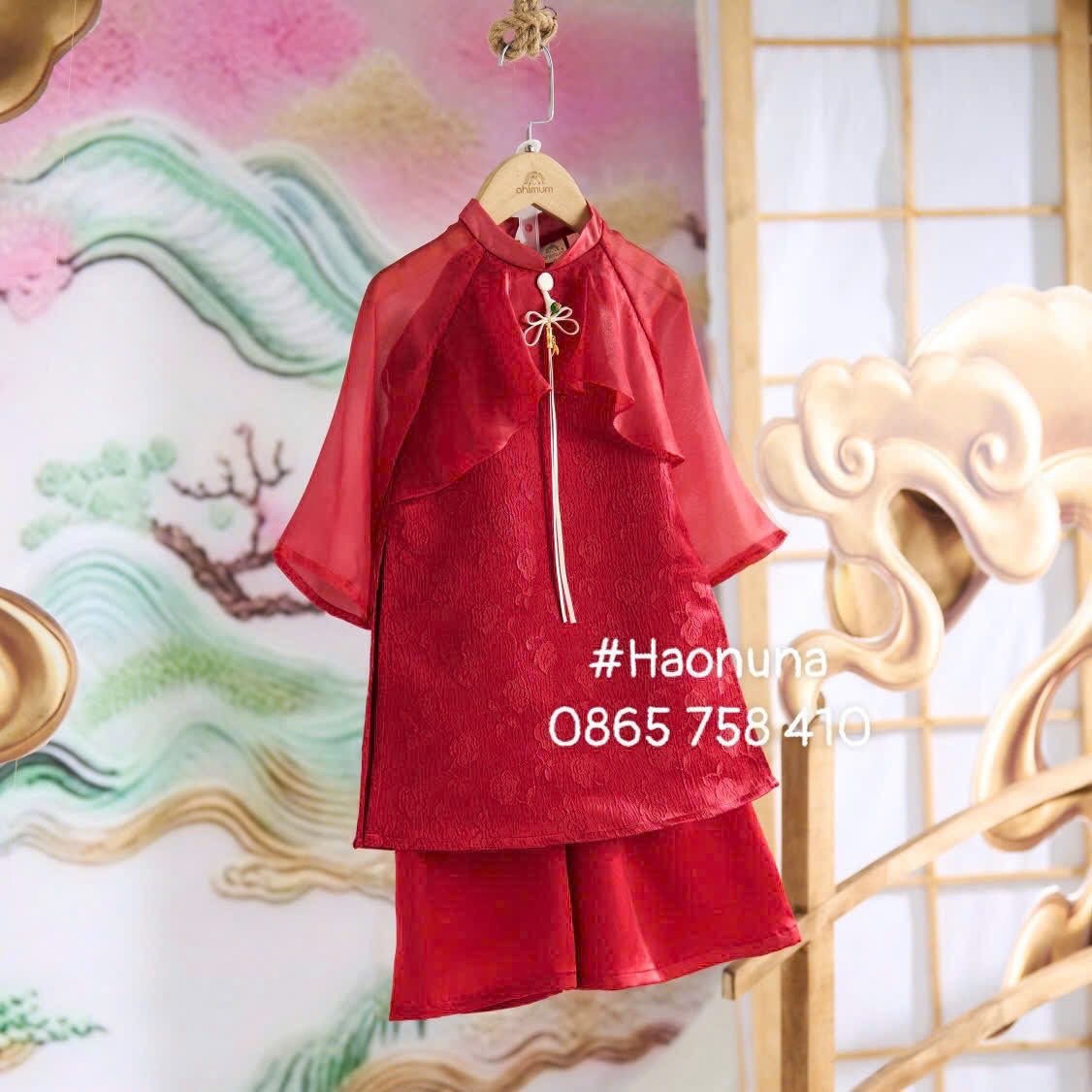Sét áo dài gấm phối tơ bé gái lt