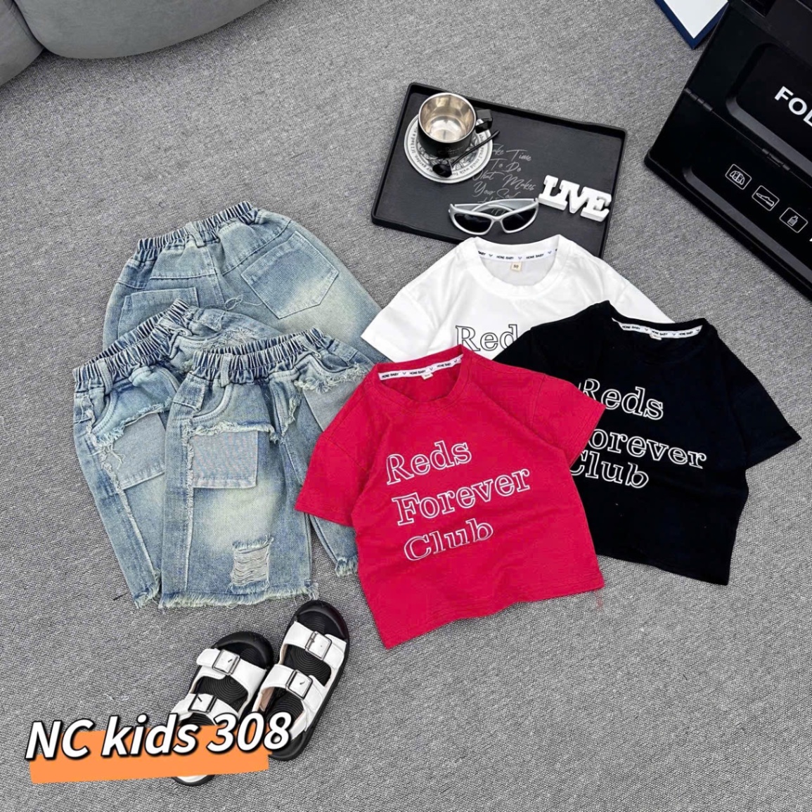 Sét bộ áo forever quần bò rách bé trai