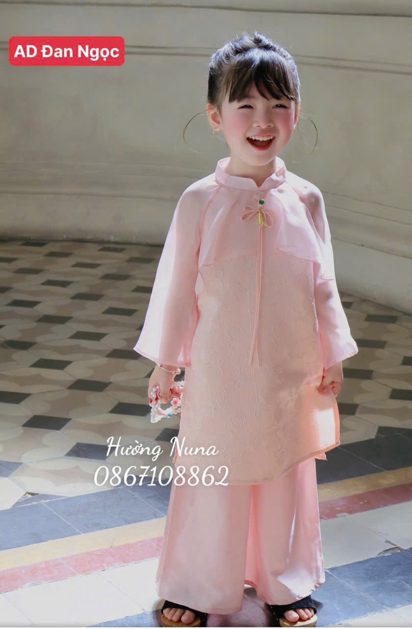 Sét áo dài gấm phối tơ bé gái lt
