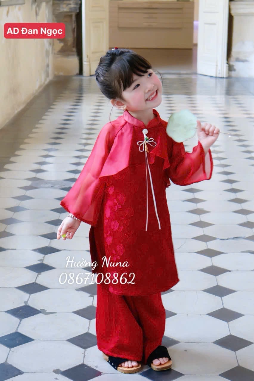 Sét áo dài gấm phối tơ bé gái lt