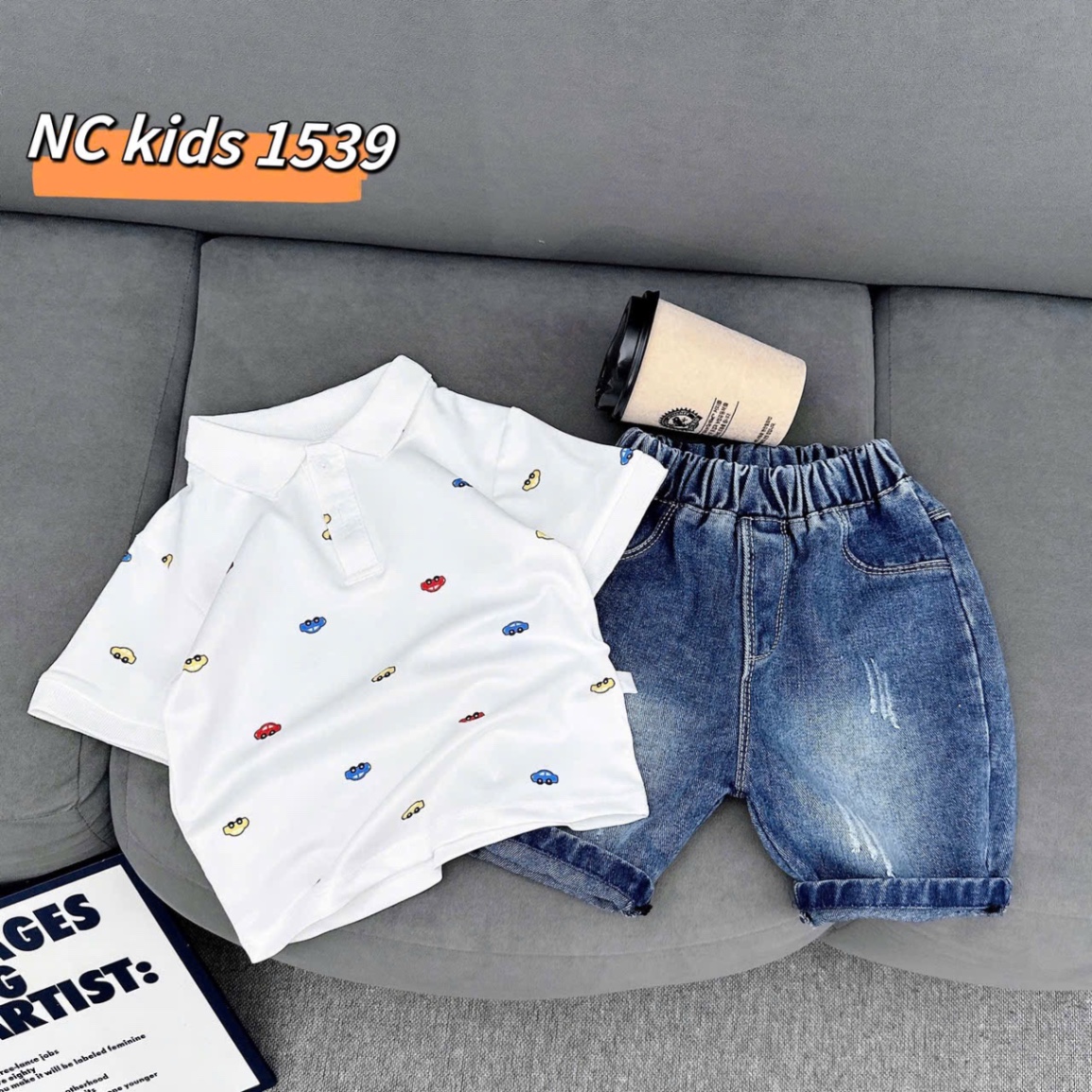 Sét áo trắng oto quần sooc bé trai