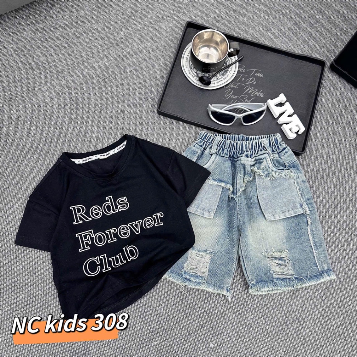 Sét bộ áo forever quần bò rách bé trai