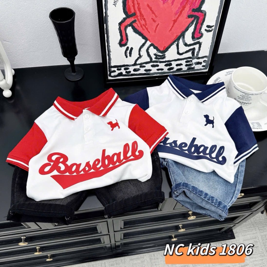 Sét bộ baball quần sooc đùi bò bé trai