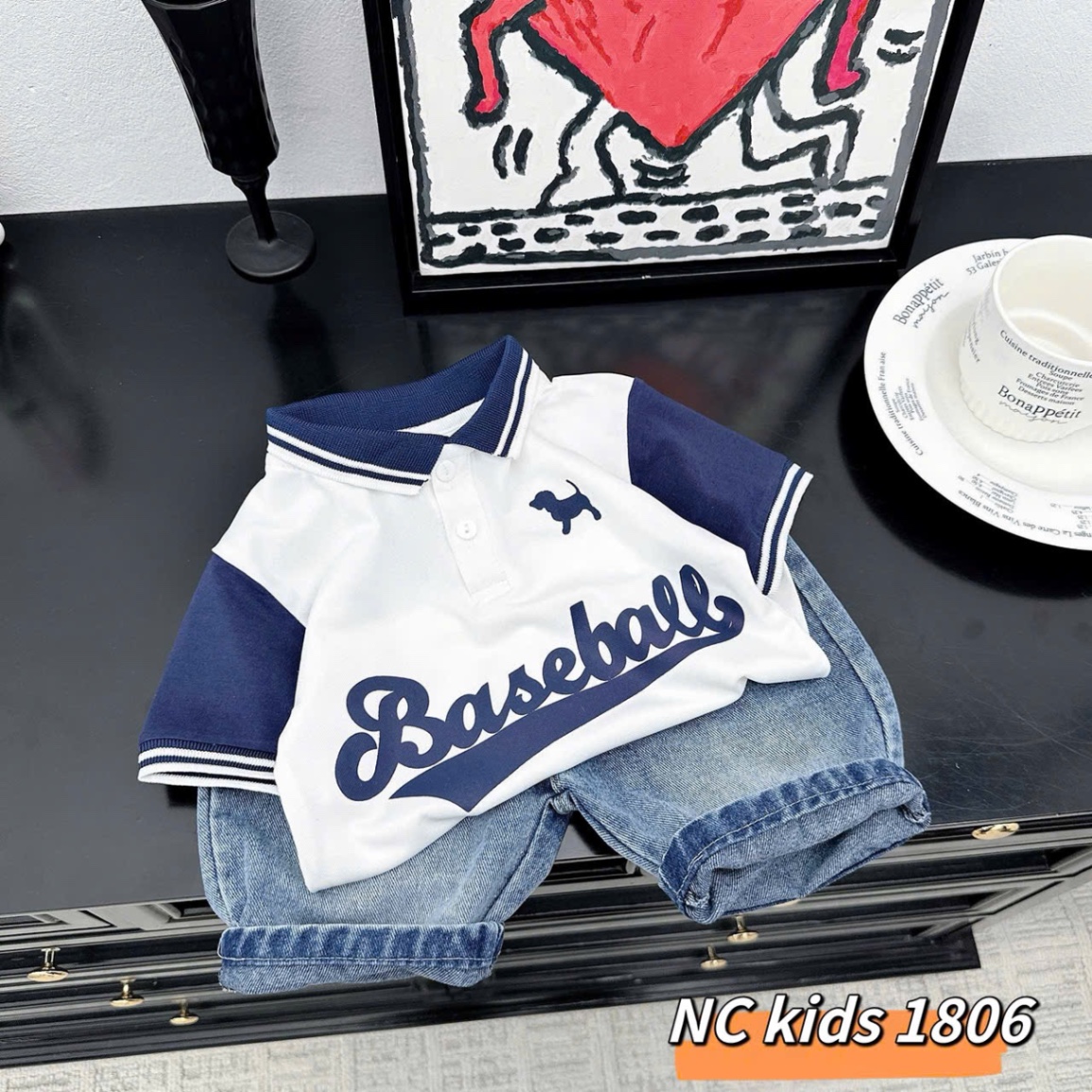 Sét bộ baball quần sooc đùi bò bé trai