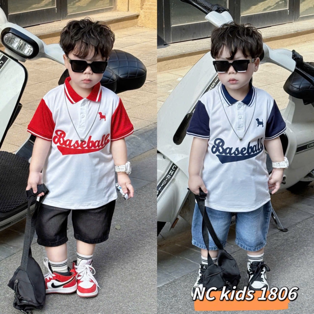 Sét bộ baball quần sooc đùi bò bé trai
