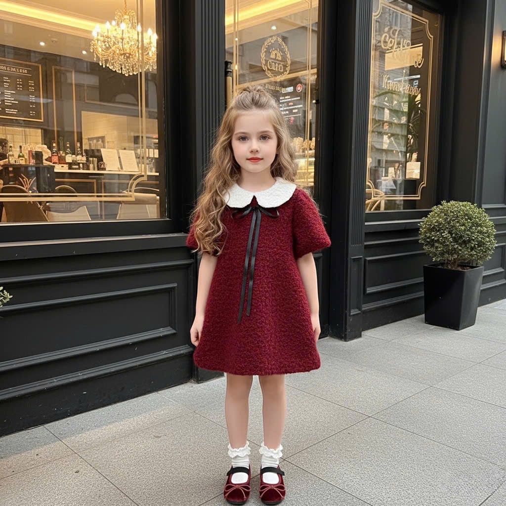 Váy lông đỏ chữ a bé gái