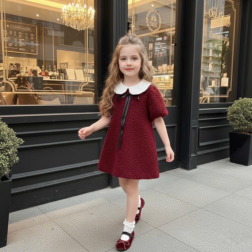 Váy lông đỏ chữ a bé gái