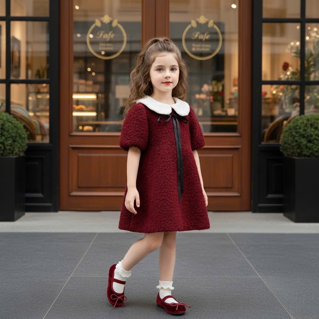 Váy lông đỏ chữ a bé gái