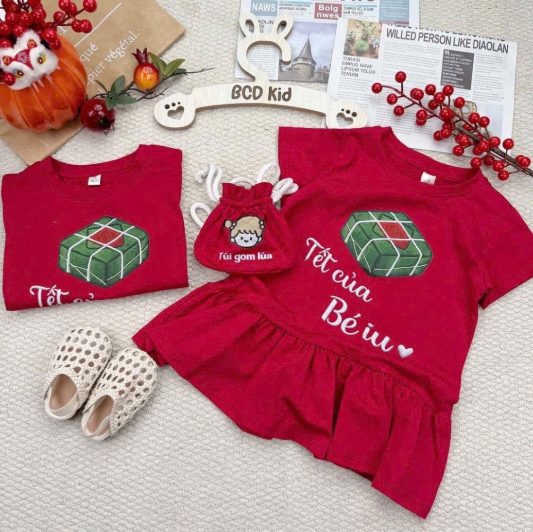 Sét bộ (váy ) đỏ tết bé trai gái