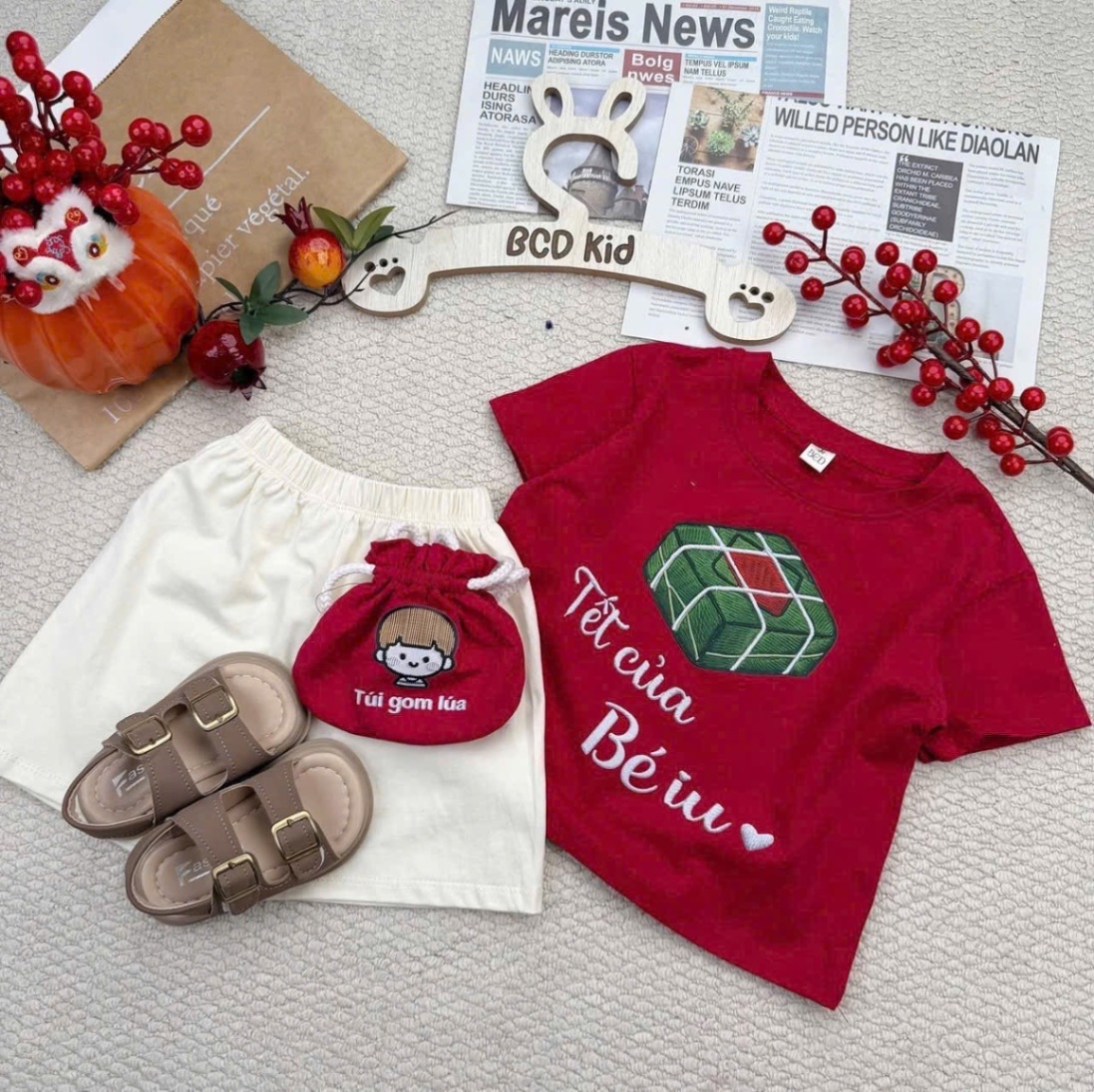 Sét bộ (váy ) đỏ tết bé trai gái