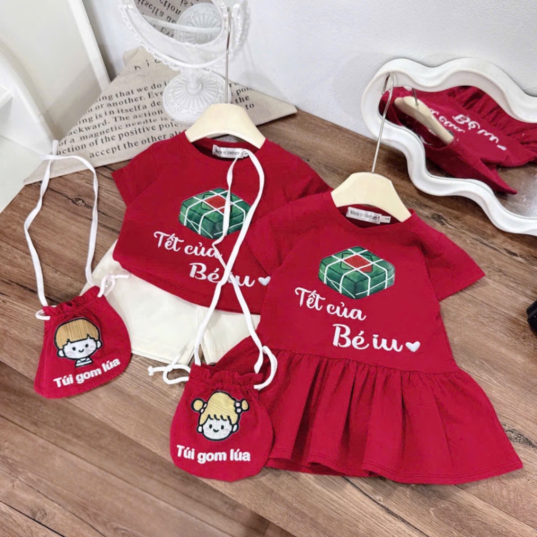 Sét bộ (váy ) đỏ tết bé trai gái