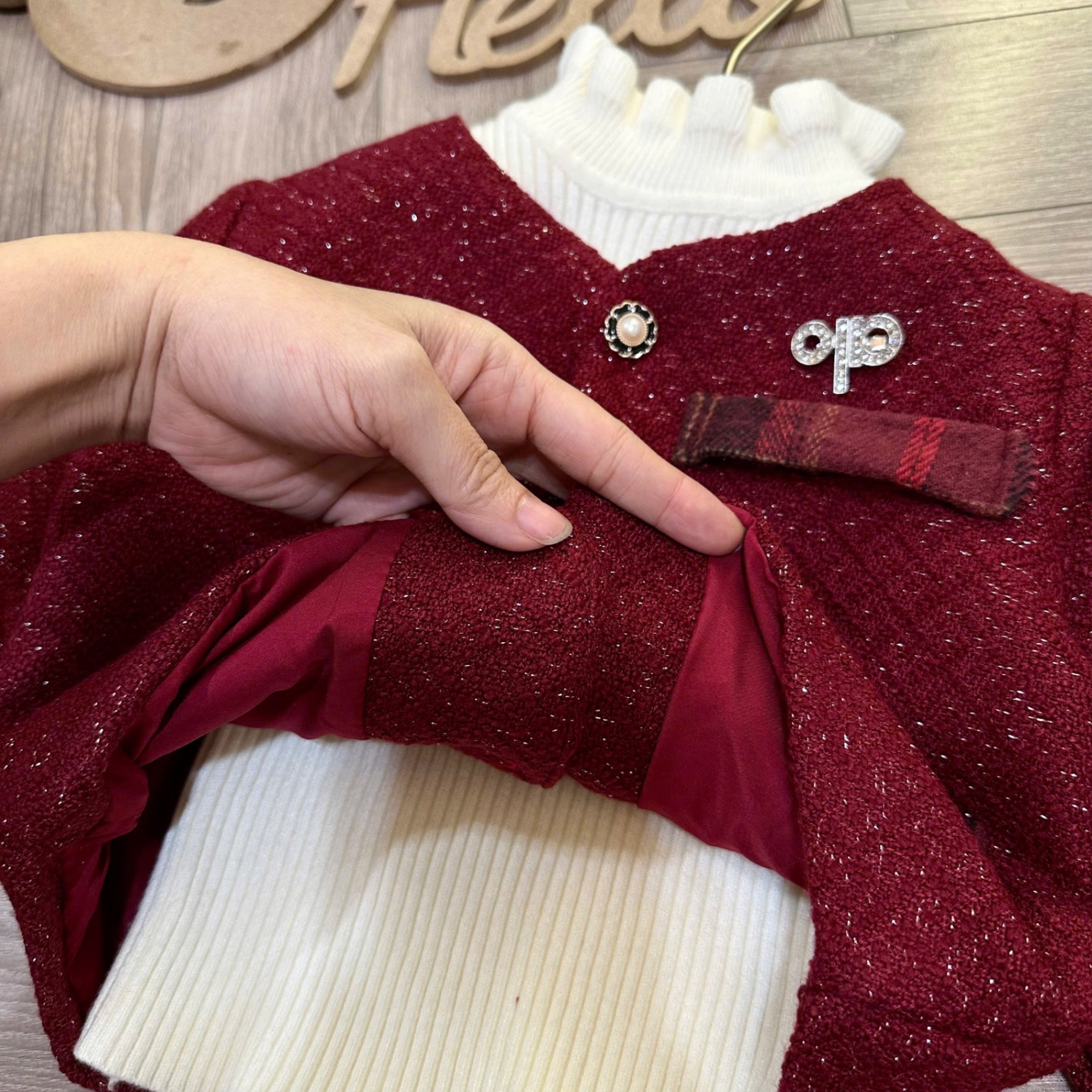 Sét bộ áo dạ đỏ cv kẻ caro sn bé gái