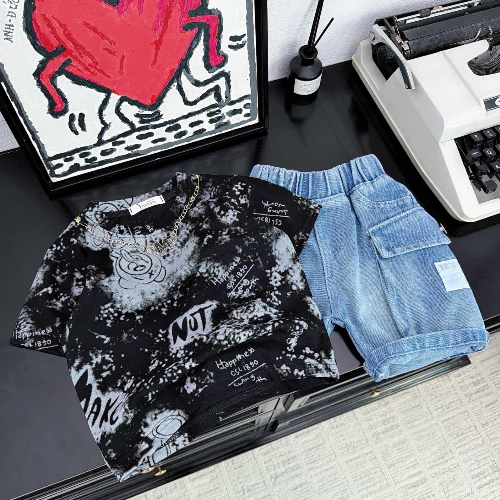 Sét bộ loang gấu quần sooc bé trai