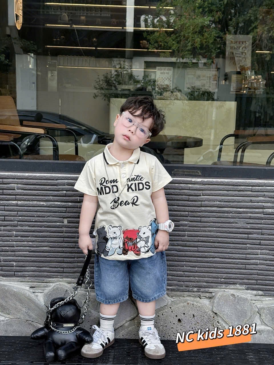 Sét áo gấu bear kem quần sooc bé trai