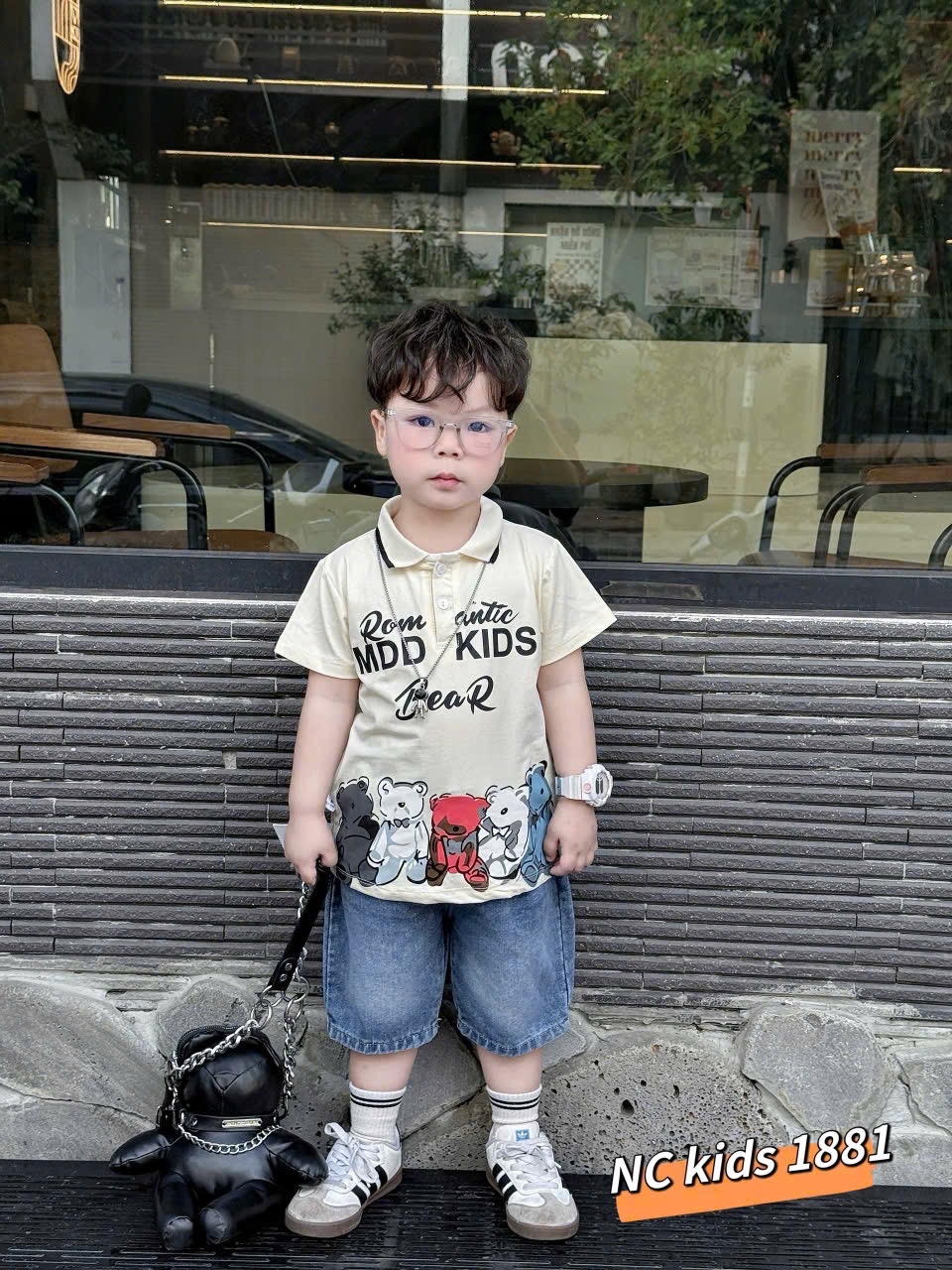 Sét áo gấu bear kem quần sooc bé trai