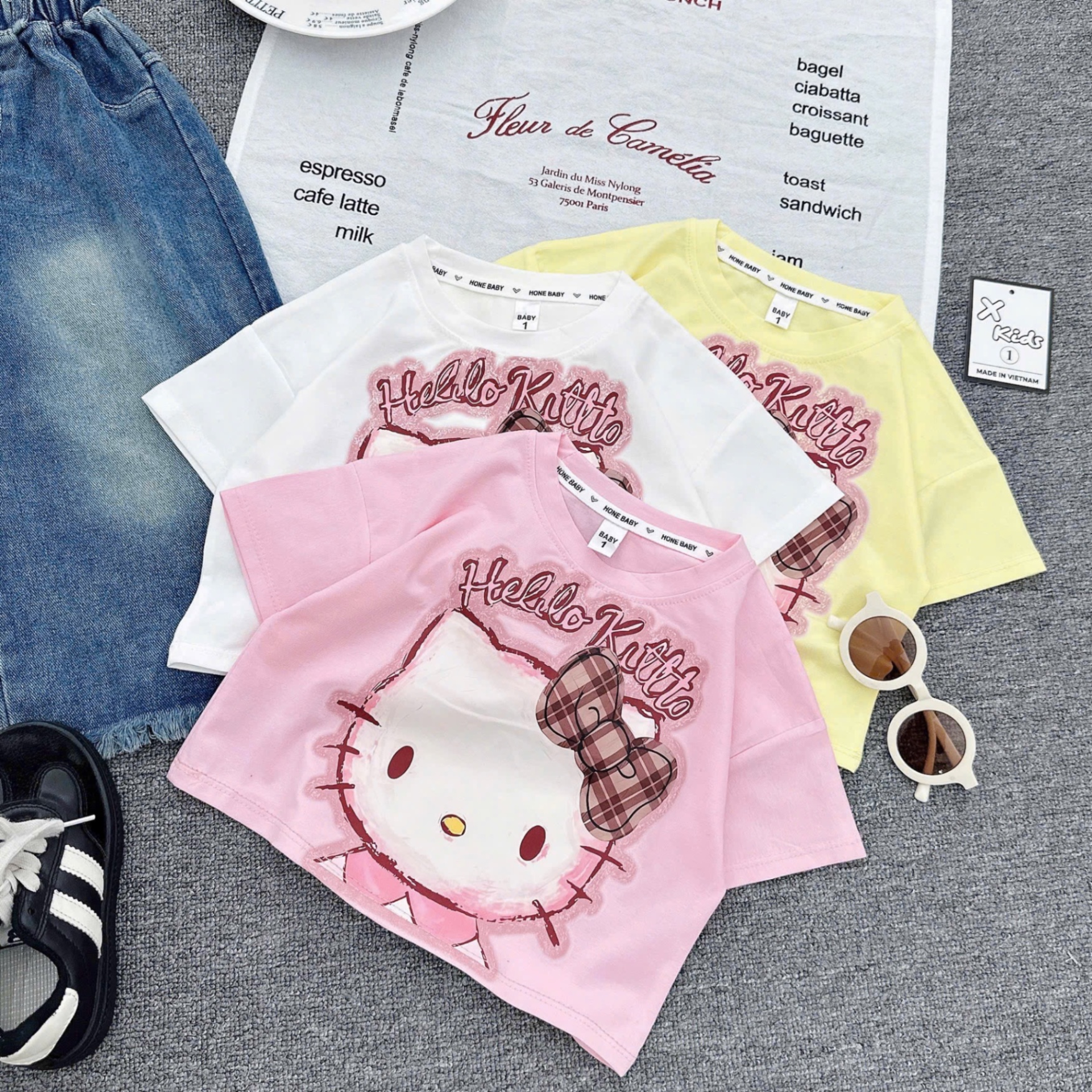 Sét bộ áo kitty quần bò xuông dài bé gái