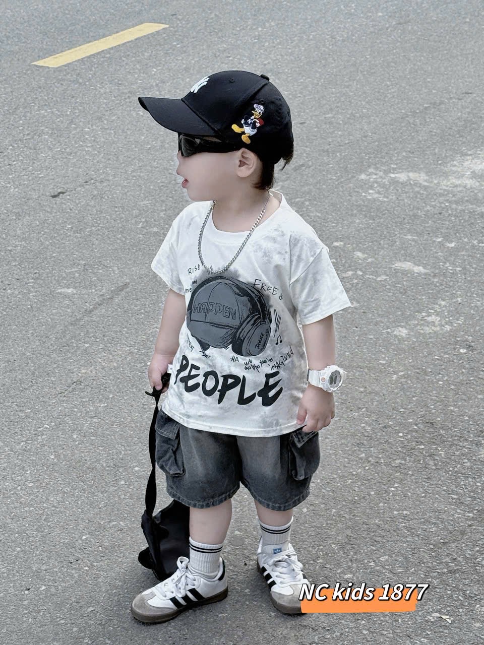 Sét bộ mũ chữ quần sooc bò cho bé trai