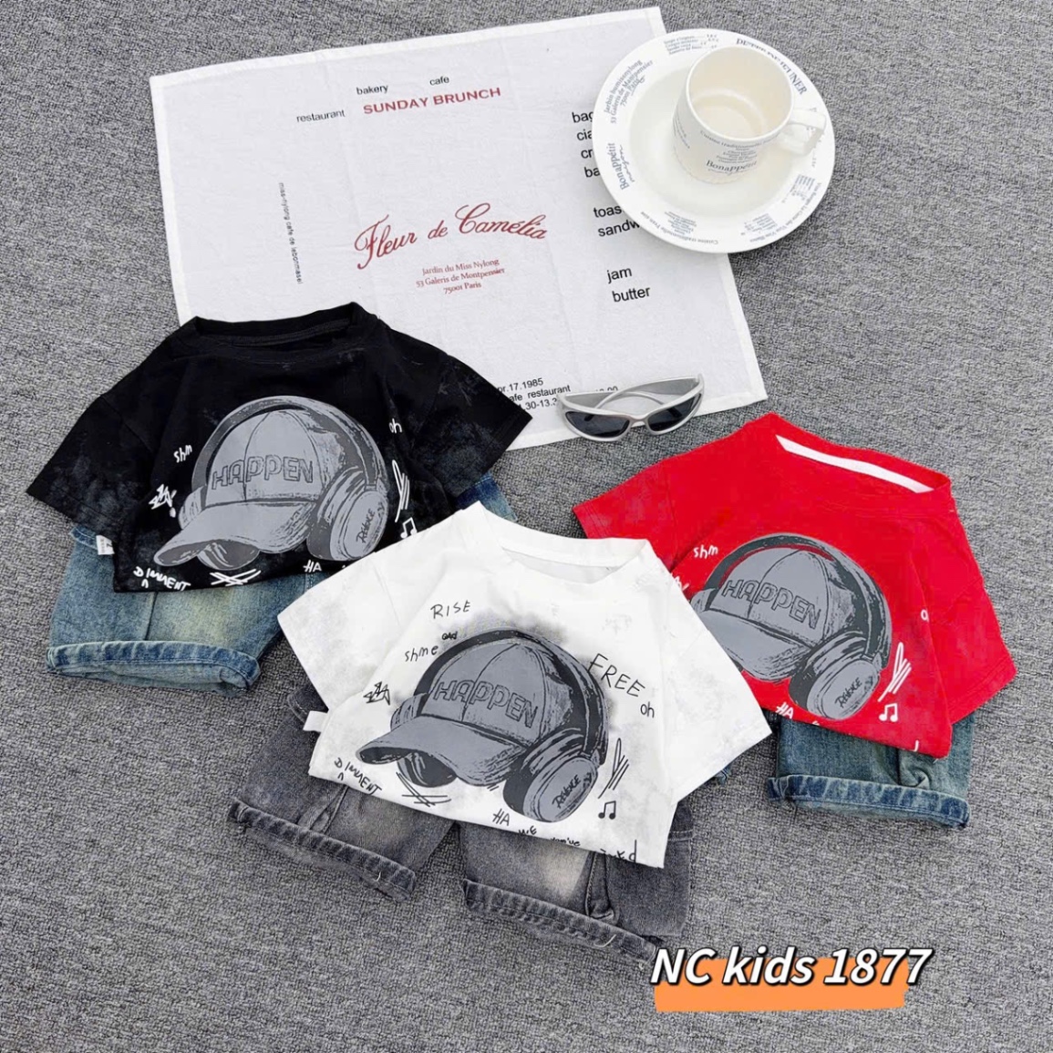 Sét bộ mũ chữ quần sooc bò cho bé trai