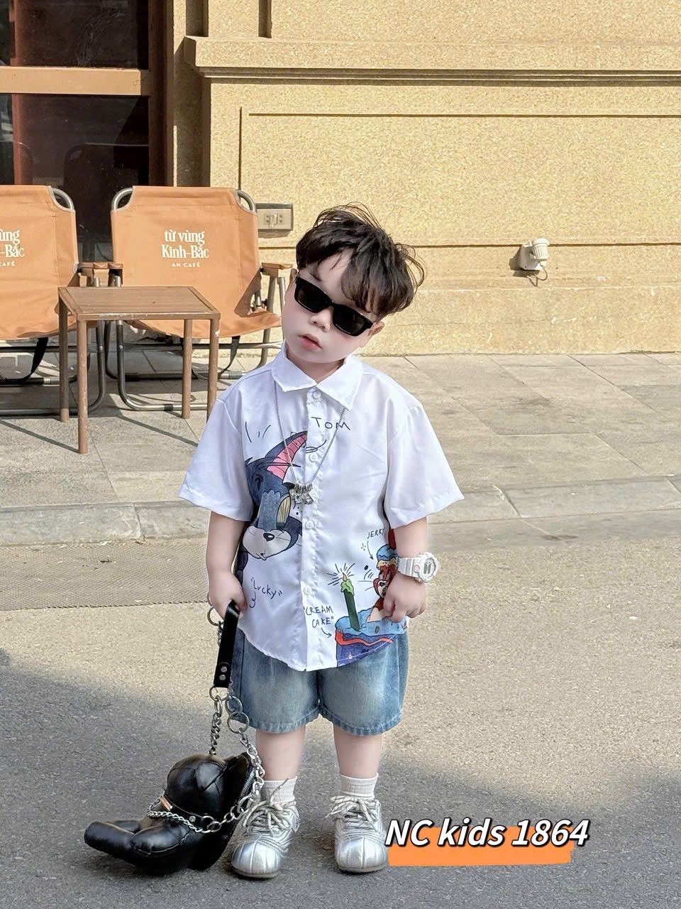 Sét sơ mi hình to quần sooc bò bé trai