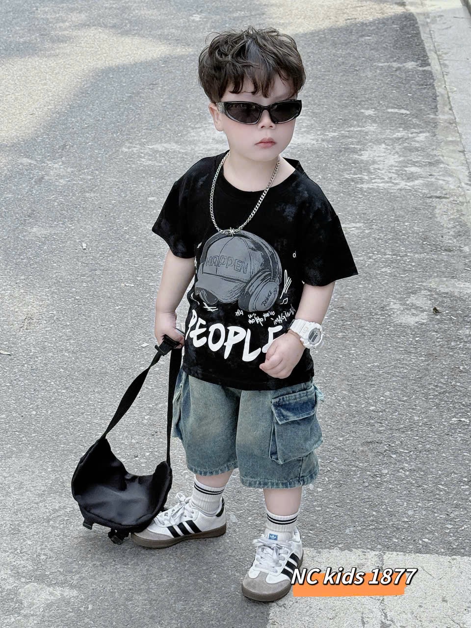 Sét bộ mũ chữ quần sooc bò cho bé trai