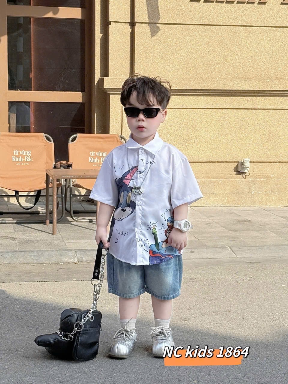 Sét sơ mi hình to quần sooc bò bé trai