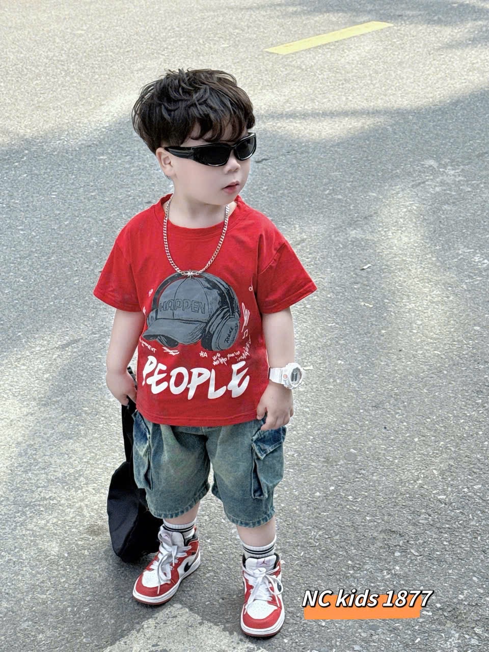 Sét bộ mũ chữ quần sooc bò cho bé trai