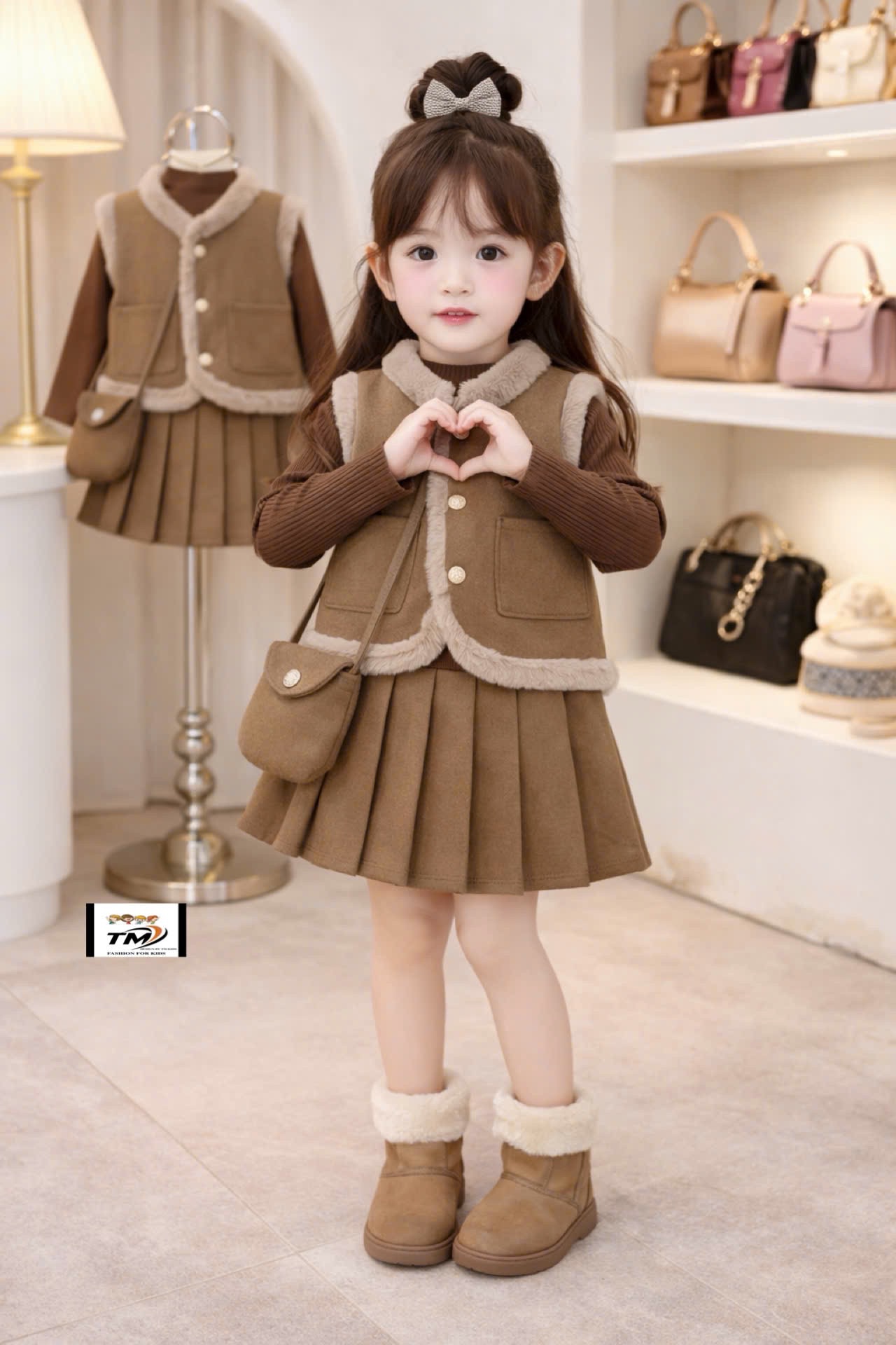 Sét dạ 3 chi tiết viền lông tm bé gái