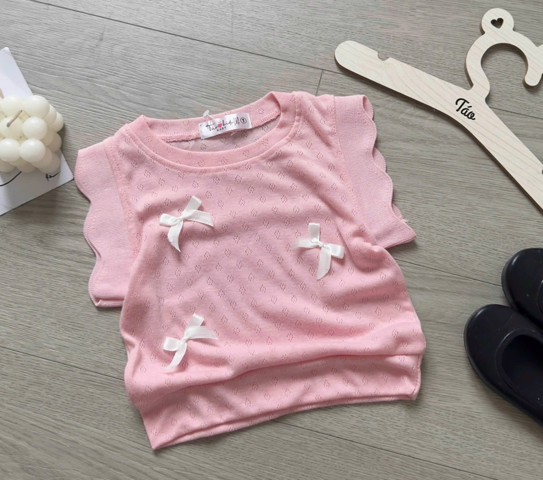 Sét áo hồng cv dập ly bé gái tk