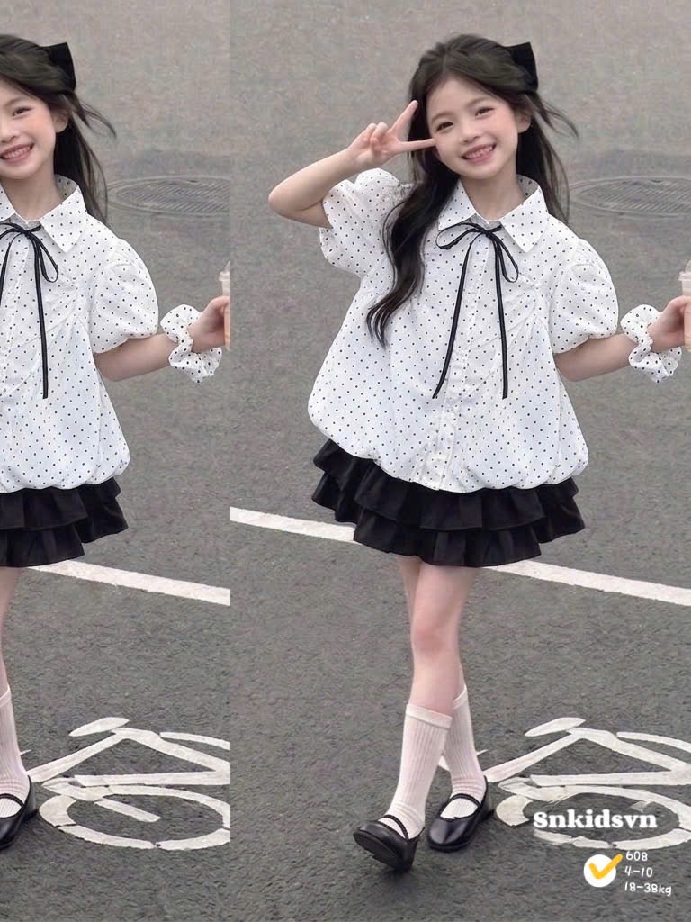 Áo sơ mi thân bồng sn bé gái