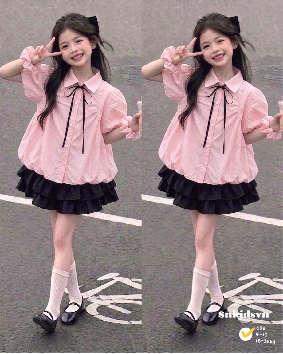 Áo sơ mi thân bồng sn bé gái