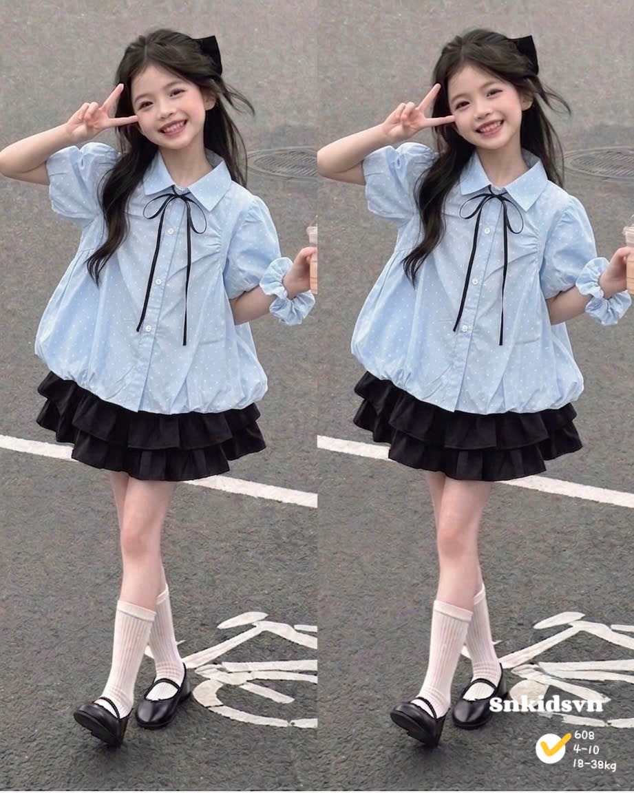 Áo sơ mi thân bồng sn bé gái