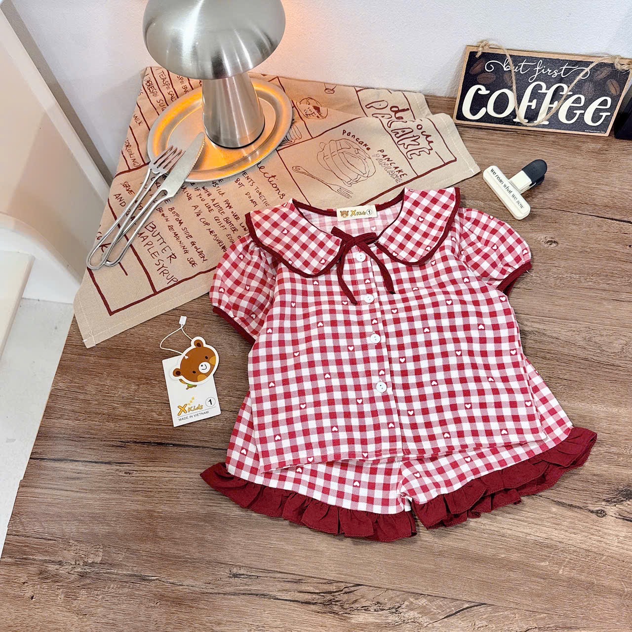 Pizama tim nơ caro bé gái