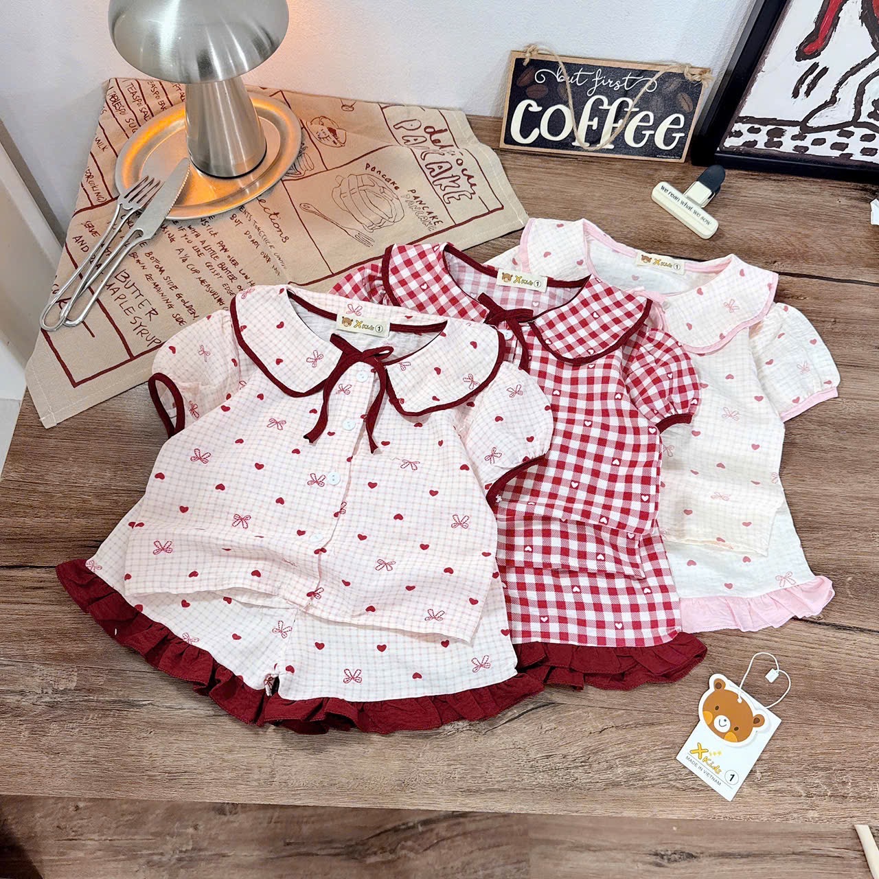 Pizama tim nơ caro bé gái