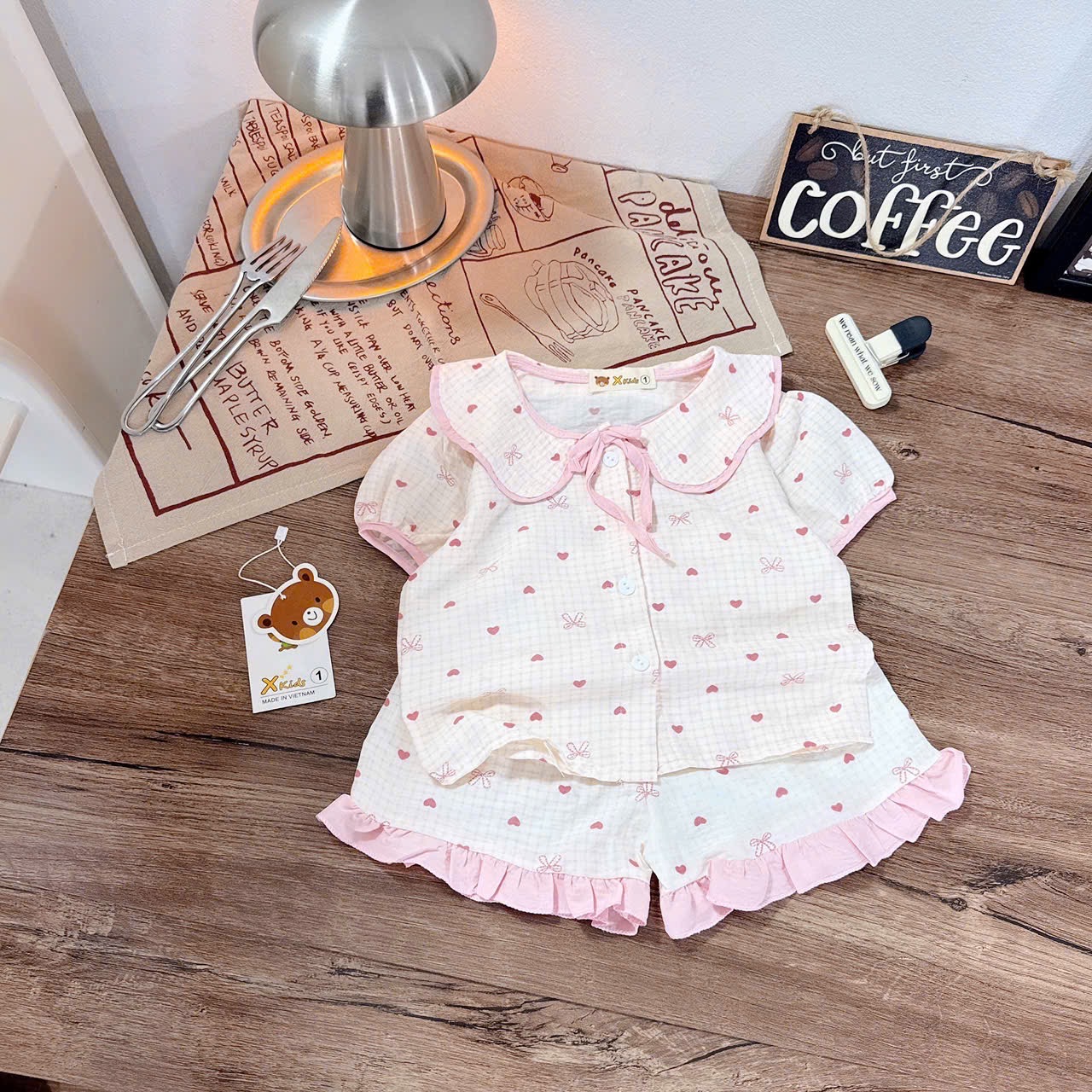 Pizama tim nơ caro bé gái