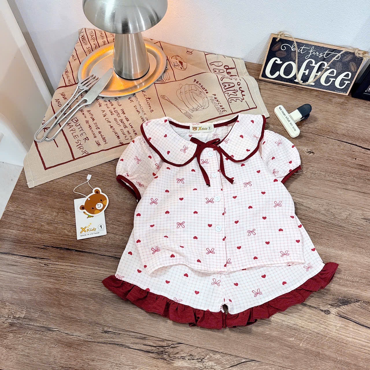 Pizama tim nơ caro bé gái