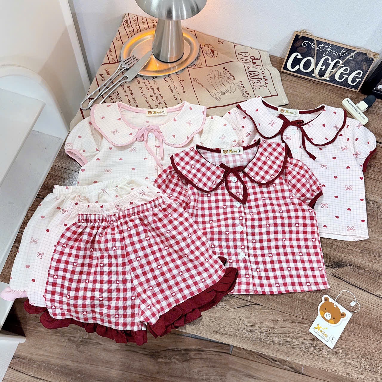 Pizama tim nơ caro bé gái