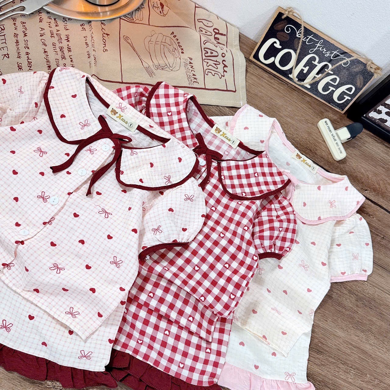 Pizama tim nơ caro bé gái