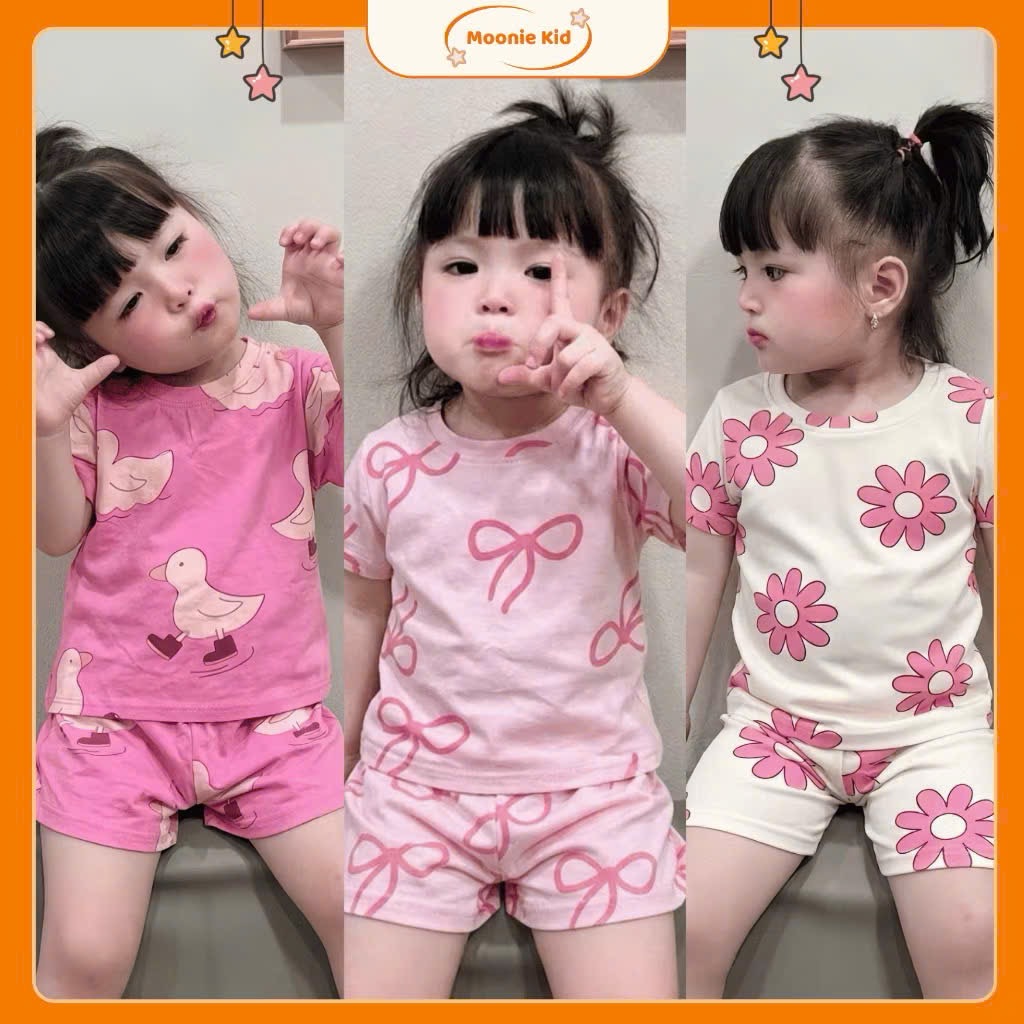 Sét 3 bộ coton hồng kem xinh bé gái