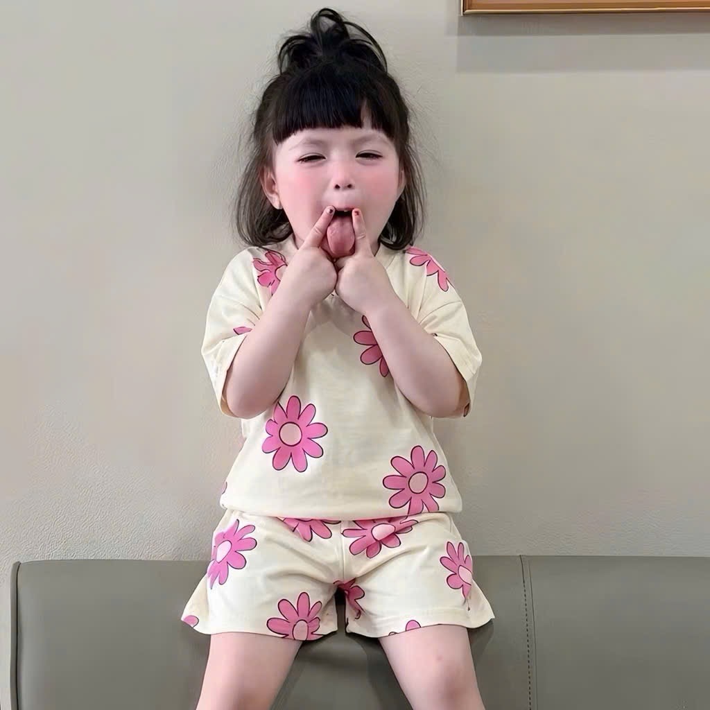 Sét 3 bộ coton hồng kem xinh bé gái