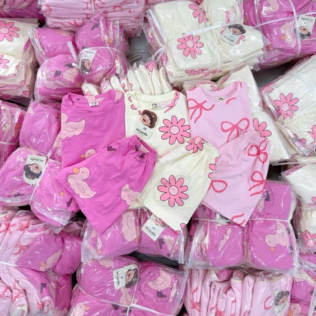 Sét 3 bộ coton hồng kem xinh bé gái