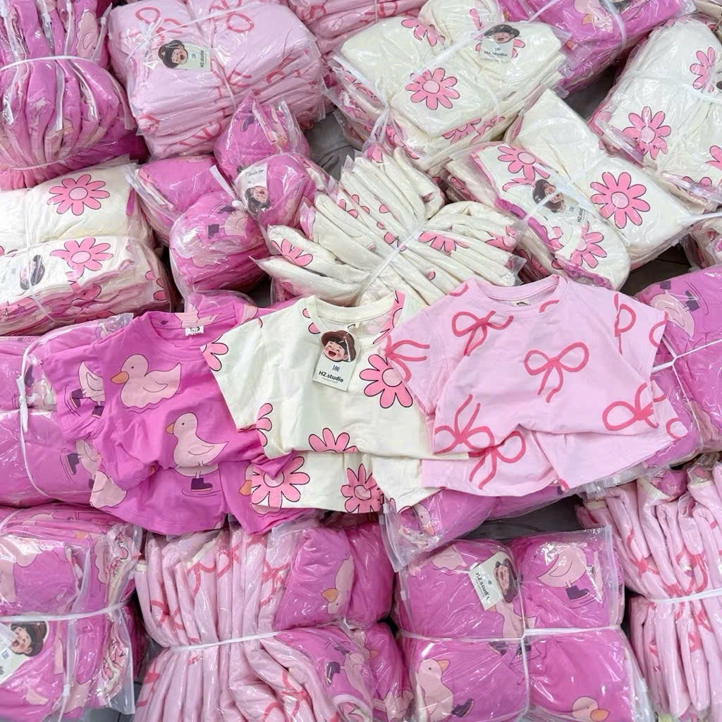 Sét 3 bộ coton hồng kem xinh bé gái