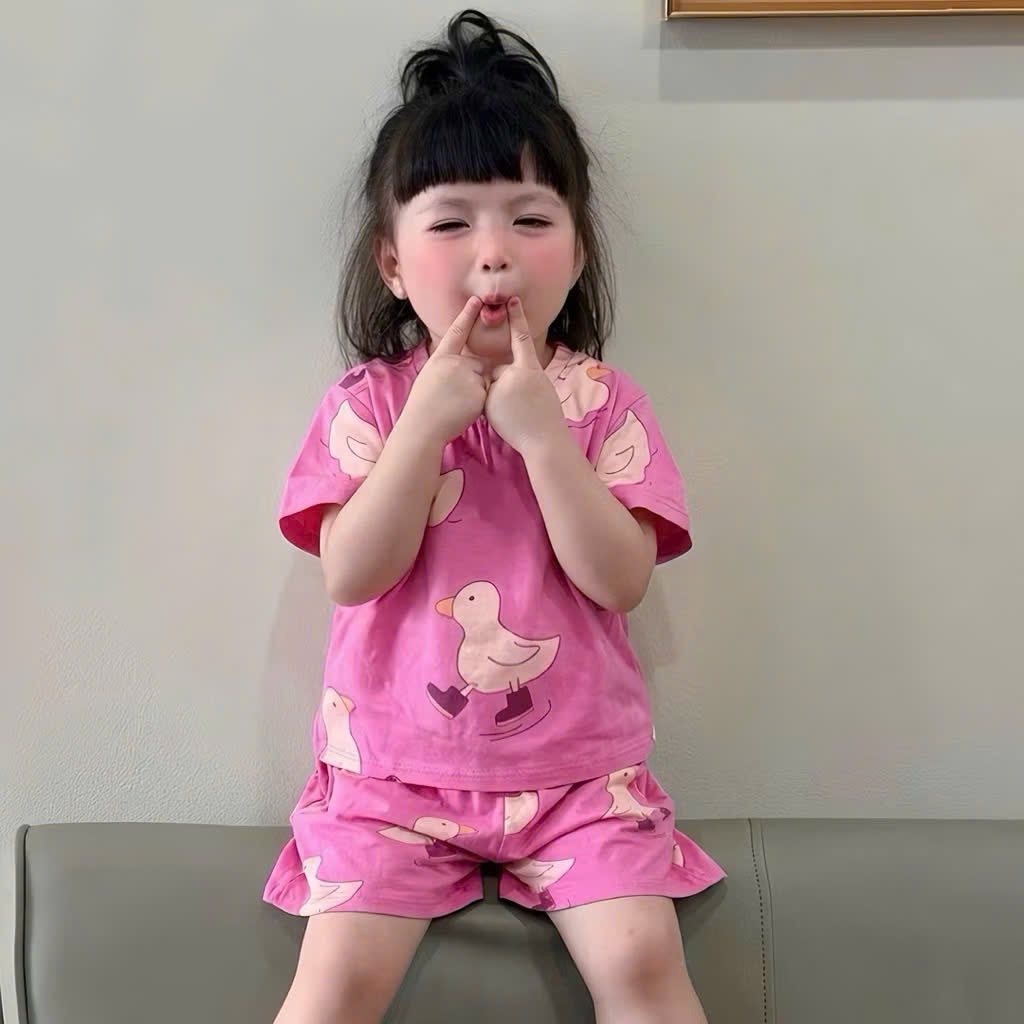 Sét 3 bộ coton hồng kem xinh bé gái