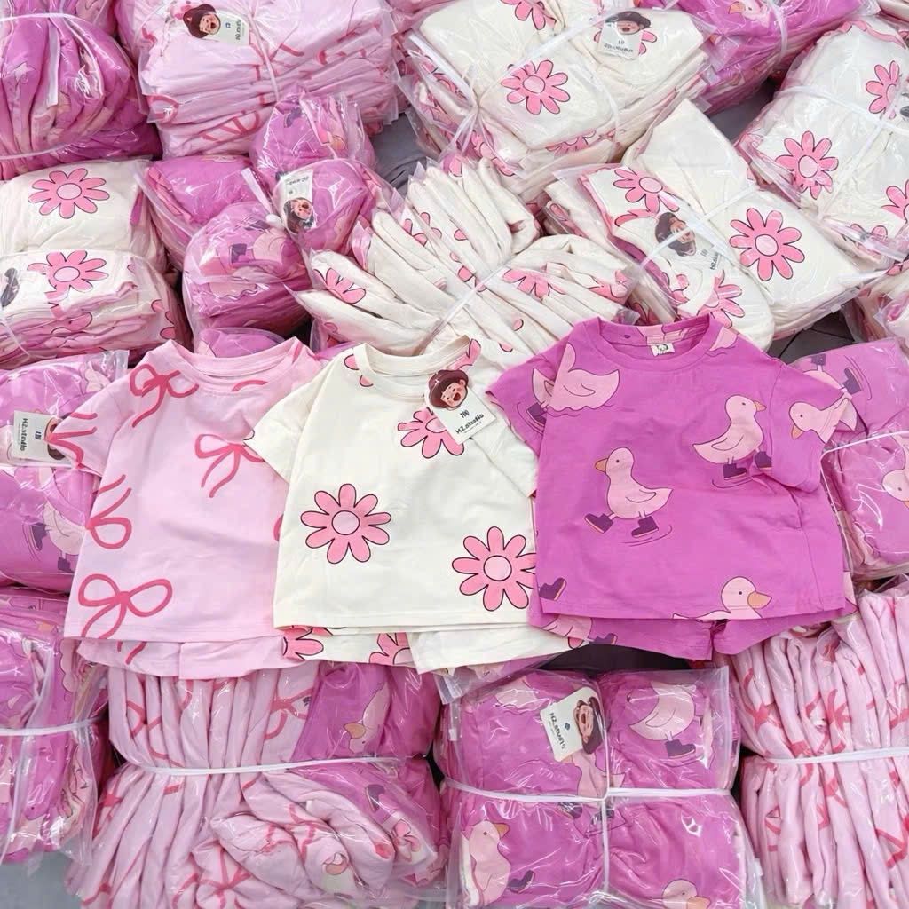 Sét 3 bộ coton hồng kem xinh bé gái