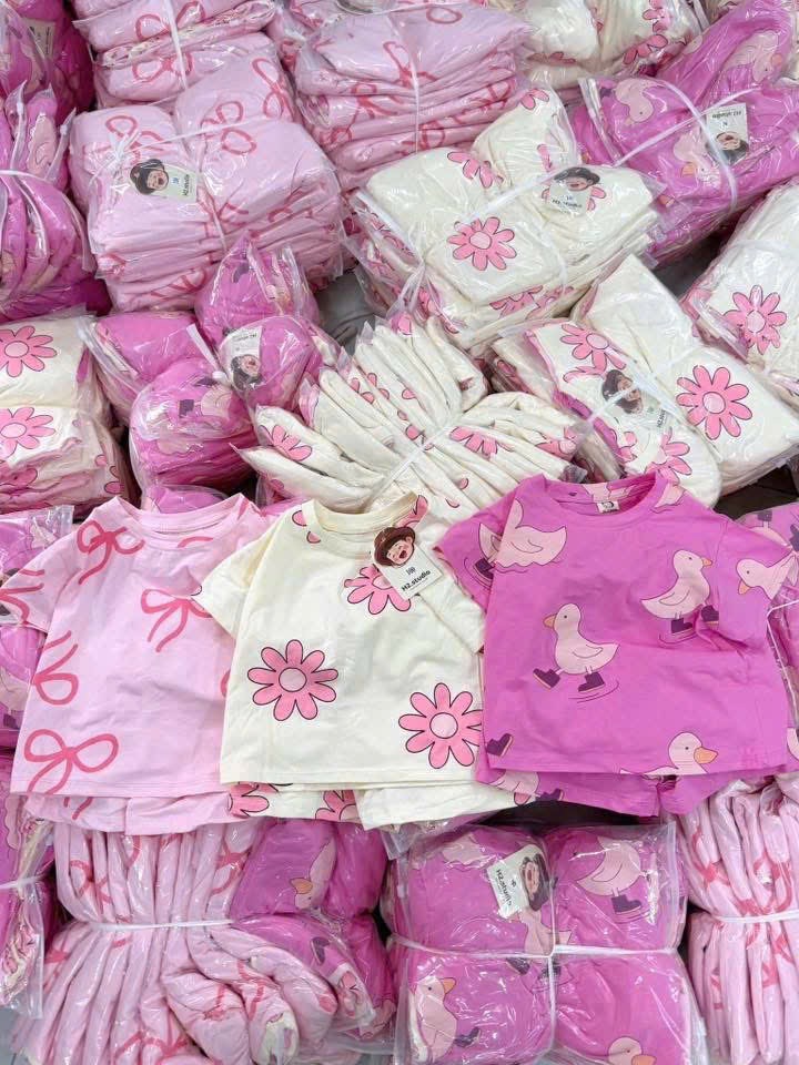 Sét 3 bộ coton hồng kem xinh bé gái