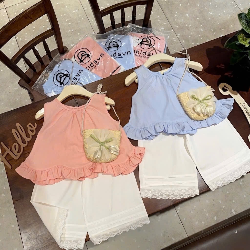 Sét 3 chi tiết áo sát nách quần xuông kèm túi cói sn